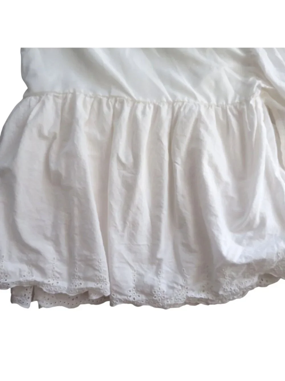 Vintage Queen White Cotton Eyelet Bed Skirt Embroidered Hem Ruffled 15
